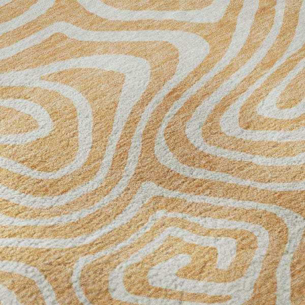 HomeRoots 8' Peach and Ivory Abstract Washable Round Rug - UV Protected, Stain-Resistant, Modern Design 680112