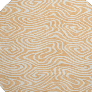 HomeRoots 8' Peach and Ivory Abstract Washable Round Rug - UV Protected, Stain-Resistant, Modern Design 680112