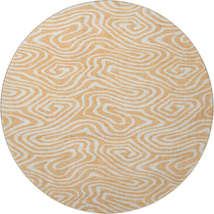 HomeRoots 8' Peach and Ivory Abstract Washable Round Rug - UV Protected, Stain-Resistant, Modern Design 680112