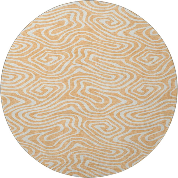 HomeRoots 8' Peach and Ivory Abstract Washable Round Rug - UV Protected, Stain-Resistant, Modern Design 680112