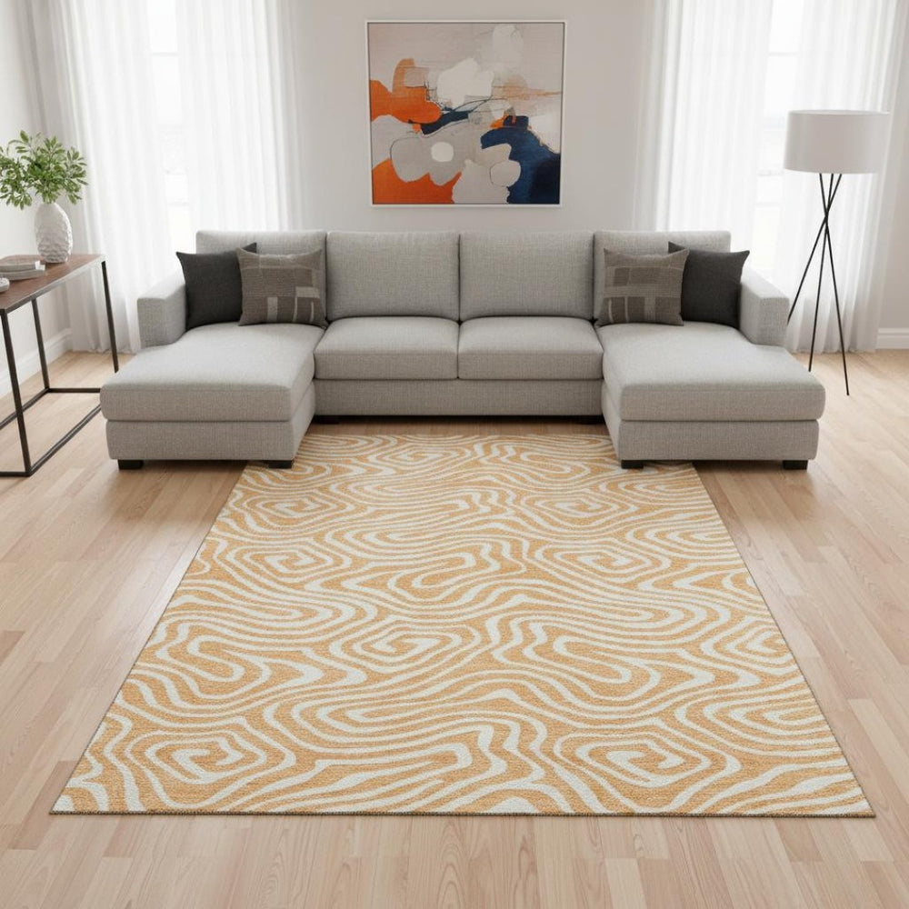 HomeRoots 8' X 10' Stylish Peach & Ivory Abstract Area Rug - Washable, UV Protected, Perfect for Busy Homes! 680113