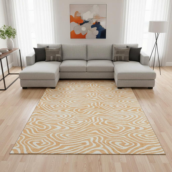 HomeRoots 8' X 10' Stylish Peach & Ivory Abstract Area Rug - Washable, UV Protected, Perfect for Busy Homes! 680113