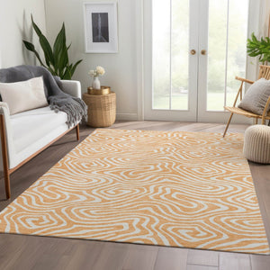 HomeRoots 9' X 12' Peach and Ivory Abstract Area Rug – Washable, UV-Protected, Durable for Homes with Kids & Pets 680114