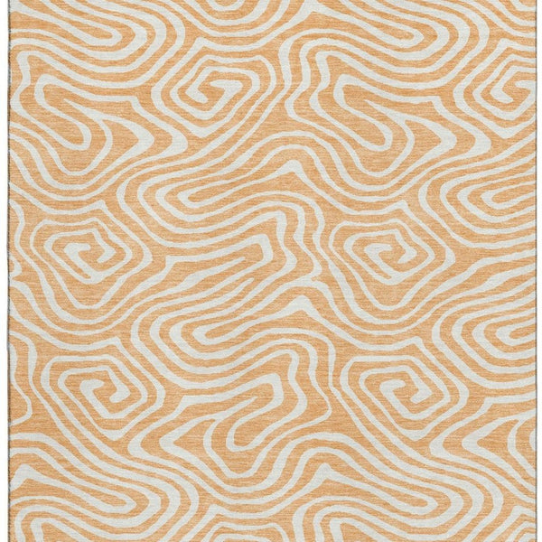 HomeRoots 9' X 12' Peach and Ivory Abstract Area Rug – Washable, UV-Protected, Durable for Homes with Kids & Pets 680114