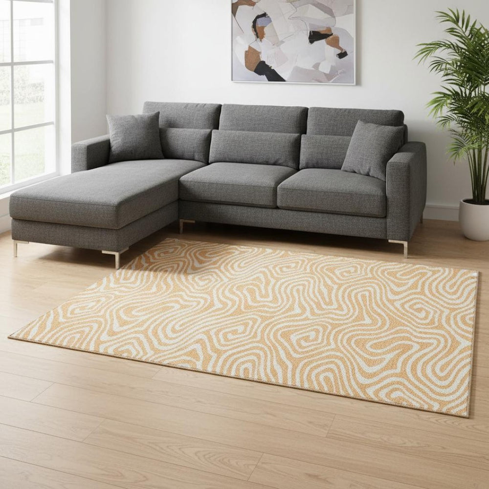 HomeRoots 10' Peach and Ivory Abstract Washable Area Rug - UV Protected, Stain-Resistant, Ideal for Busy Homes 680115