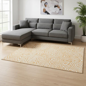 HomeRoots 10' Peach and Ivory Abstract Washable Area Rug - UV Protected, Stain-Resistant, Ideal for Busy Homes 680115