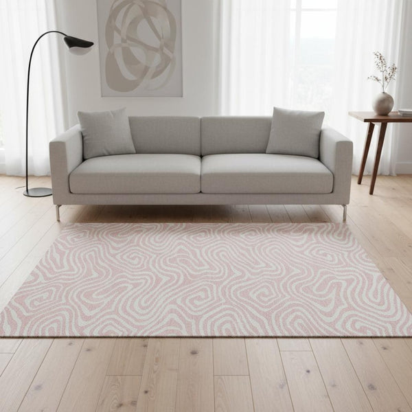 HomeRoots 5' X 8' Pink and Ivory Abstract Area Rug - Washable, UV Protected, Soft, Stylish for Modern Homes 680117