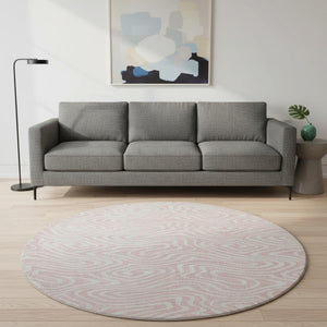 HomeRoots 8' Pink And Ivory Abstract Washable Round Rug - Durable, UV-Protected, Stain-Resistant Design for Homes 680118