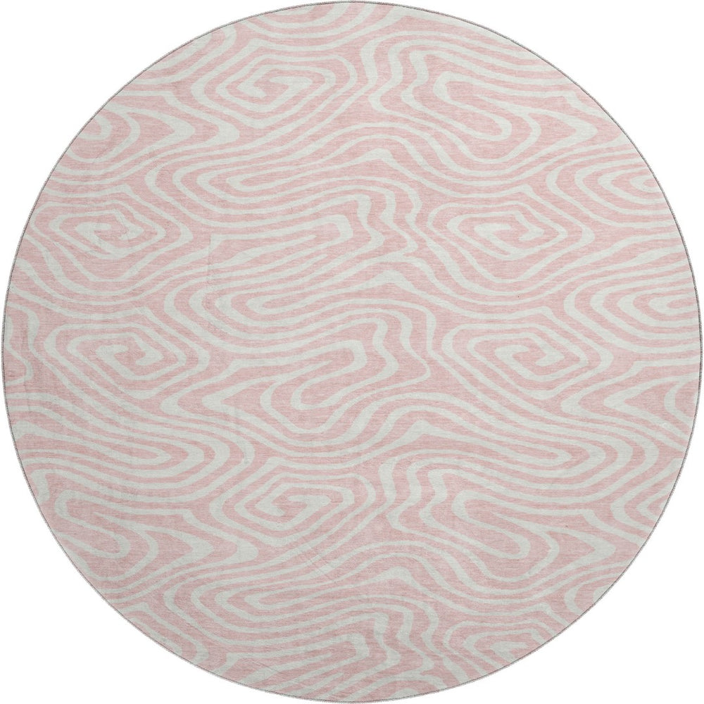 HomeRoots 8' Pink And Ivory Abstract Washable Round Rug - Durable, UV-Protected, Stain-Resistant Design for Homes 680118