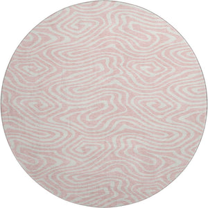 HomeRoots 8' Pink And Ivory Abstract Washable Round Rug - Durable, UV-Protected, Stain-Resistant Design for Homes 680118