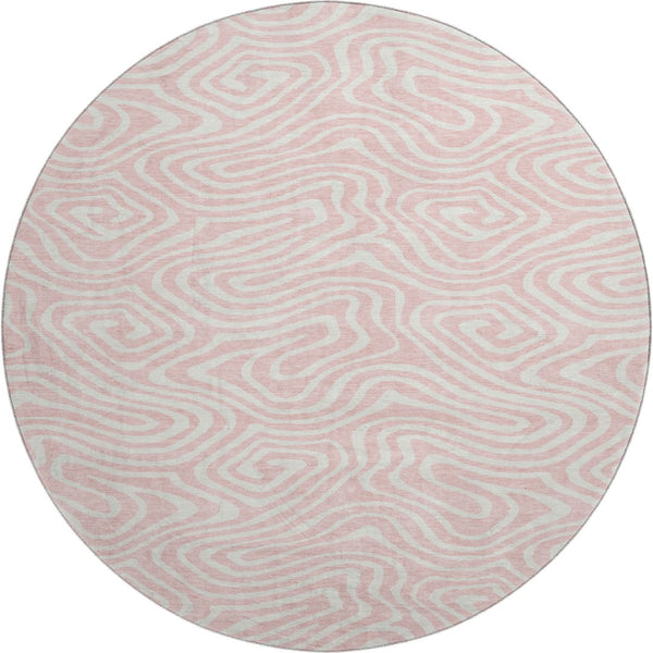 HomeRoots 8' Pink And Ivory Abstract Washable Round Rug - Durable, UV-Protected, Stain-Resistant Design for Homes 680118