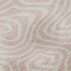HomeRoots 8' Pink And Ivory Abstract Washable Round Rug - Durable, UV-Protected, Stain-Resistant Design for Homes 680118