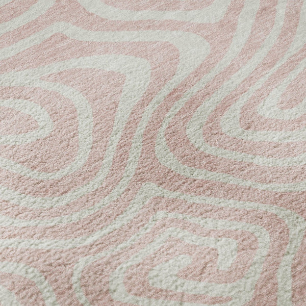HomeRoots 8' Pink And Ivory Abstract Washable Round Rug - Durable, UV-Protected, Stain-Resistant Design for Homes 680118