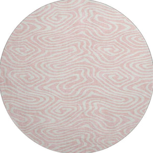 HomeRoots 8' Pink And Ivory Abstract Washable Round Rug - Durable, UV-Protected, Stain-Resistant Design for Homes 680118