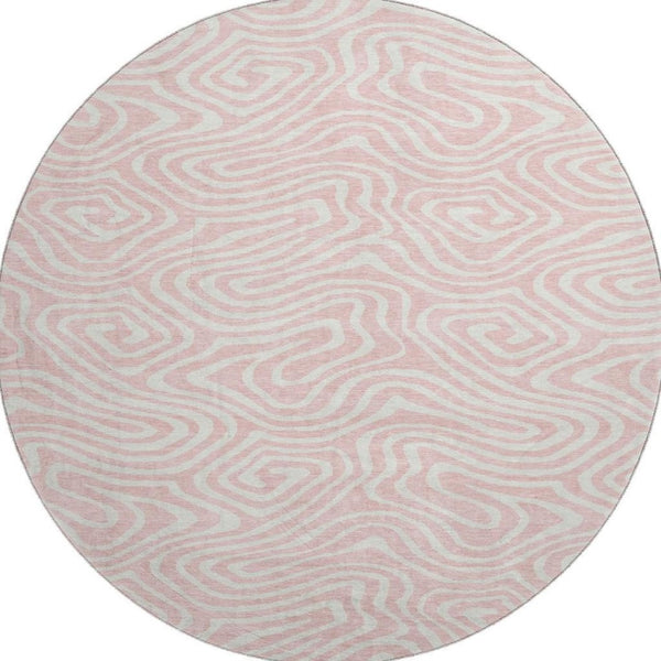 HomeRoots 8' Pink And Ivory Abstract Washable Round Rug - Durable, UV-Protected, Stain-Resistant Design for Homes 680118