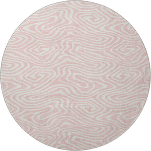 HomeRoots 8' Pink And Ivory Abstract Washable Round Rug - Durable, UV-Protected, Stain-Resistant Design for Homes 680118