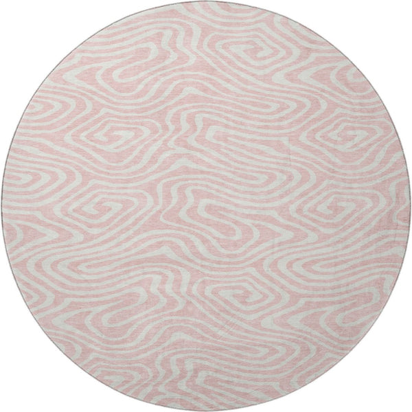HomeRoots 8' Pink And Ivory Abstract Washable Round Rug - Durable, UV-Protected, Stain-Resistant Design for Homes 680118