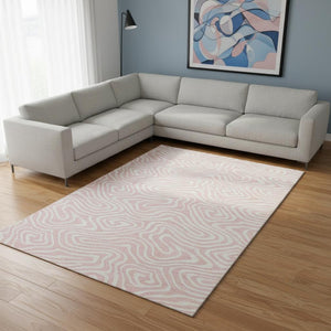 HomeRoots 8' X 10' Pink And Ivory Abstract Washable Area Rug - Stylish, Durable, UV-Protected for Busy Homes 680119