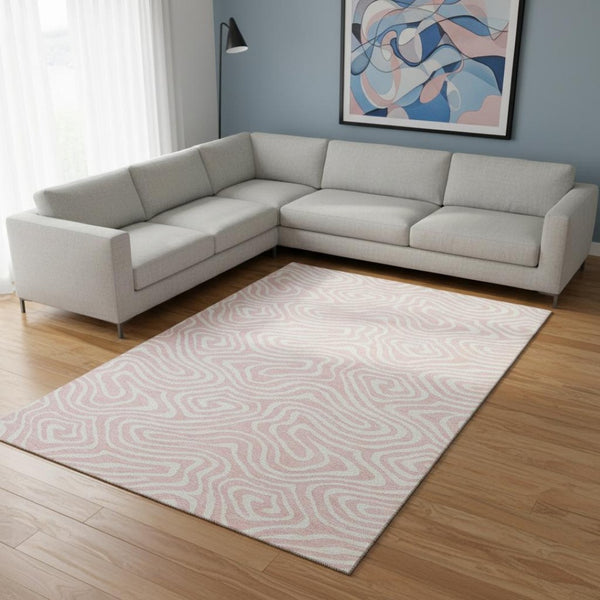 HomeRoots 8' X 10' Pink And Ivory Abstract Washable Area Rug - Stylish, Durable, UV-Protected for Busy Homes 680119