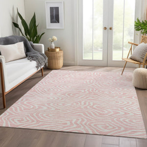 HomeRoots 8' X 10' Pink And Ivory Abstract Washable Area Rug - Stylish, Durable, UV-Protected for Busy Homes 680119