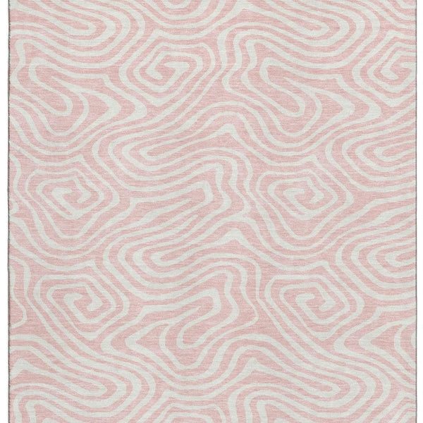 HomeRoots 8' X 10' Pink And Ivory Abstract Washable Area Rug - Stylish, Durable, UV-Protected for Busy Homes 680119