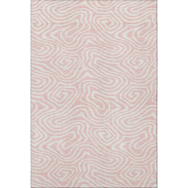 HomeRoots 8' X 10' Pink And Ivory Abstract Washable Area Rug - Stylish, Durable, UV-Protected for Busy Homes 680119