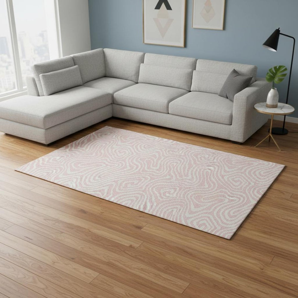 HomeRoots 9' X 12' Pink And Ivory Abstract Area Rug - Stylish Washable Design with UV Protection for Every Room 680120