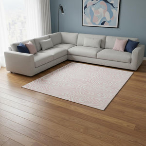 HomeRoots 10' X 14' Stylish Pink and Ivory Abstract Washable Area Rug with UV Protection for Easy Care and Comfort 680121