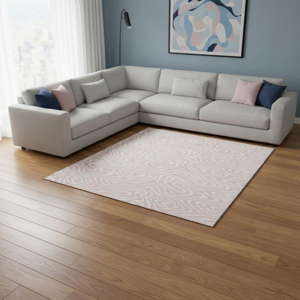 HomeRoots 10' X 14' Stylish Pink and Ivory Abstract Washable Area Rug with UV Protection for Easy Care and Comfort 680121