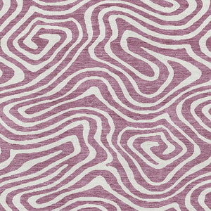 HomeRoots 5' Plum & Ivory Abstract Washable Area Rug - Stylish, Durable, UV-Protected for Modern Homes 680123