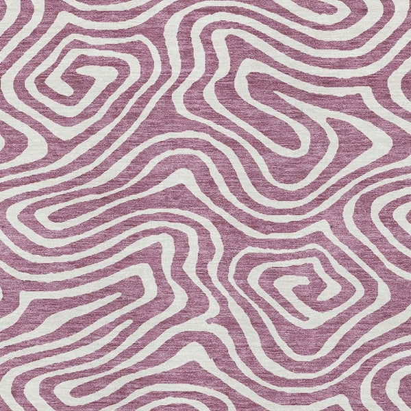 HomeRoots 5' Plum & Ivory Abstract Washable Area Rug - Stylish, Durable, UV-Protected for Modern Homes 680123
