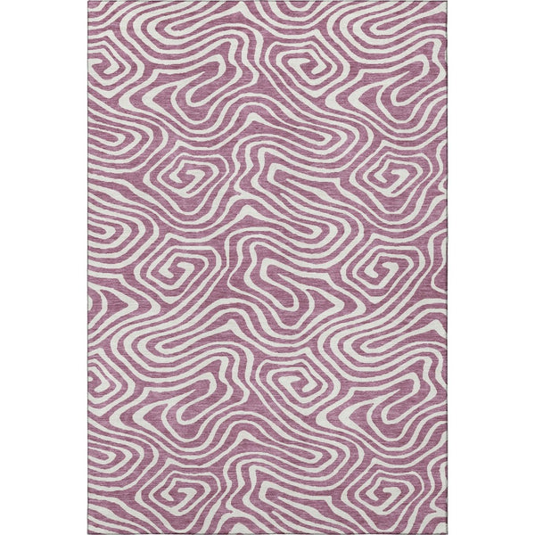 HomeRoots 5' Plum & Ivory Abstract Washable Area Rug - Stylish, Durable, UV-Protected for Modern Homes 680123