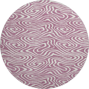 HomeRoots 8' Contemporary Plum and Ivory Abstract Round Rug - Washable, UV Protected, Perfect for High-Traffic Areas 680124