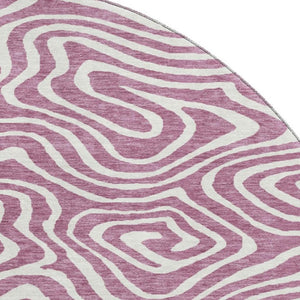 HomeRoots 8' Contemporary Plum and Ivory Abstract Round Rug - Washable, UV Protected, Perfect for High-Traffic Areas 680124