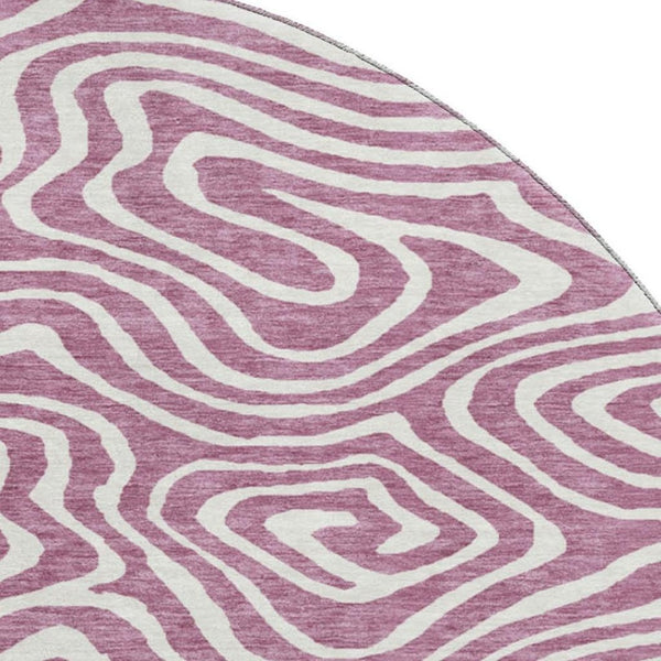 HomeRoots 8' Contemporary Plum and Ivory Abstract Round Rug - Washable, UV Protected, Perfect for High-Traffic Areas 680124