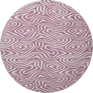 HomeRoots 8' Contemporary Plum and Ivory Abstract Round Rug - Washable, UV Protected, Perfect for High-Traffic Areas 680124