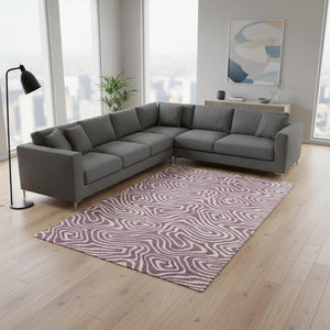 HomeRoots 8' X 10' Abstract Area Rug in Plum & Ivory - Durable, Washable, UV Protected for Stylish Living Spaces 680125
