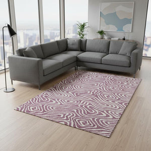 HomeRoots 10' X 14' Abstract Plum & Ivory Washable Area Rug with UV Protection for Stylish Living Spaces 680127