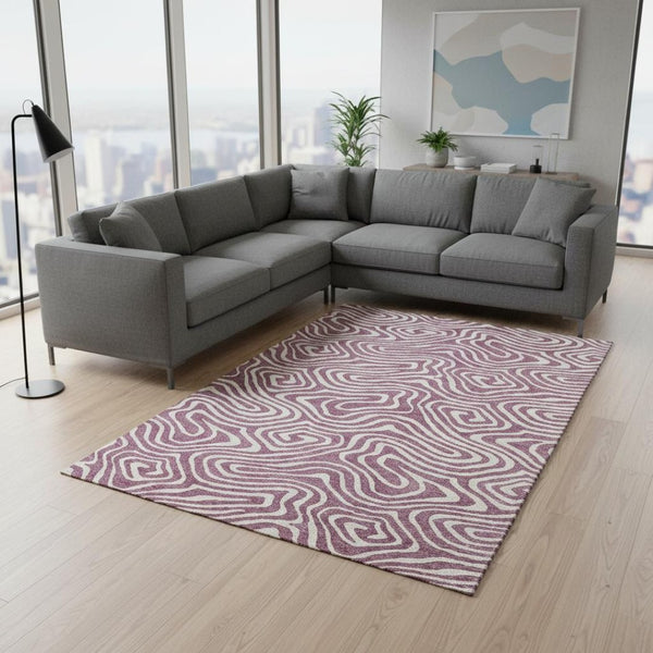 HomeRoots 10' X 14' Abstract Plum & Ivory Washable Area Rug with UV Protection for Stylish Living Spaces 680127