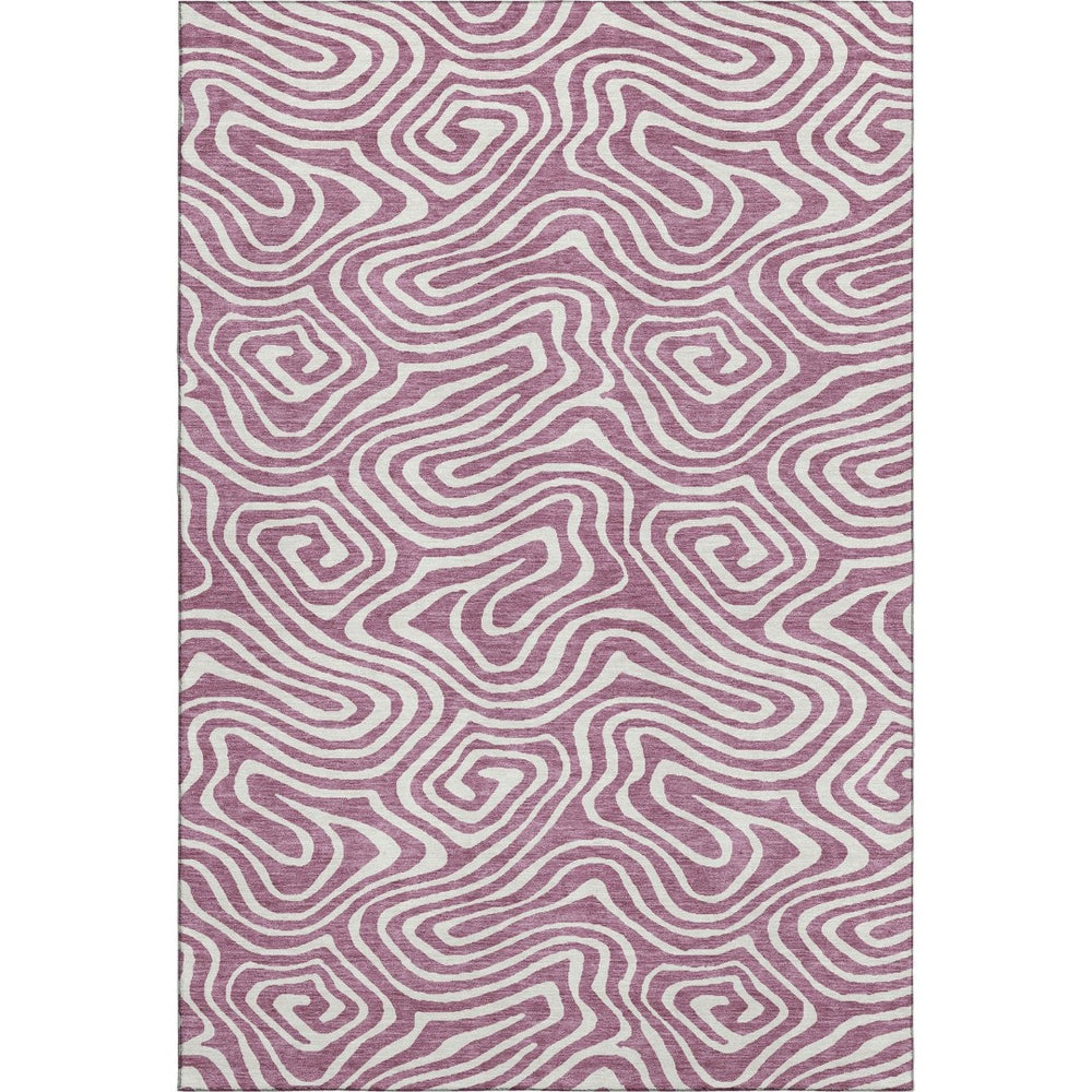 HomeRoots 10' X 14' Abstract Plum & Ivory Washable Area Rug with UV Protection for Stylish Living Spaces 680127
