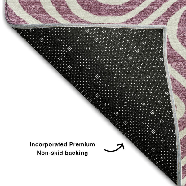 HomeRoots 10' X 14' Abstract Plum & Ivory Washable Area Rug with UV Protection for Stylish Living Spaces 680127