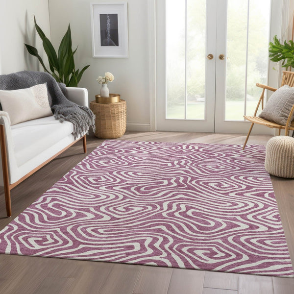 HomeRoots 10' X 14' Abstract Plum & Ivory Washable Area Rug with UV Protection for Stylish Living Spaces 680127