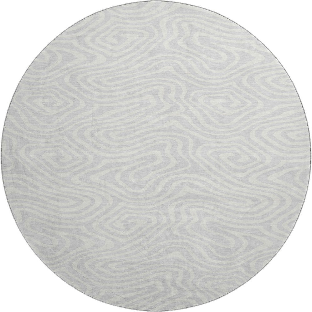 HomeRoots 8' Silver and Ivory Abstract Washable Round Rug - Durable, UV-Protected, Perfect for Busy Homes! 680130