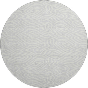 HomeRoots 8' Silver and Ivory Abstract Washable Round Rug - Durable, UV-Protected, Perfect for Busy Homes! 680130