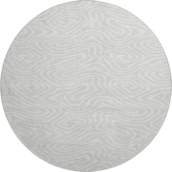 HomeRoots 8' Silver and Ivory Abstract Washable Round Rug - Durable, UV-Protected, Perfect for Busy Homes! 680130