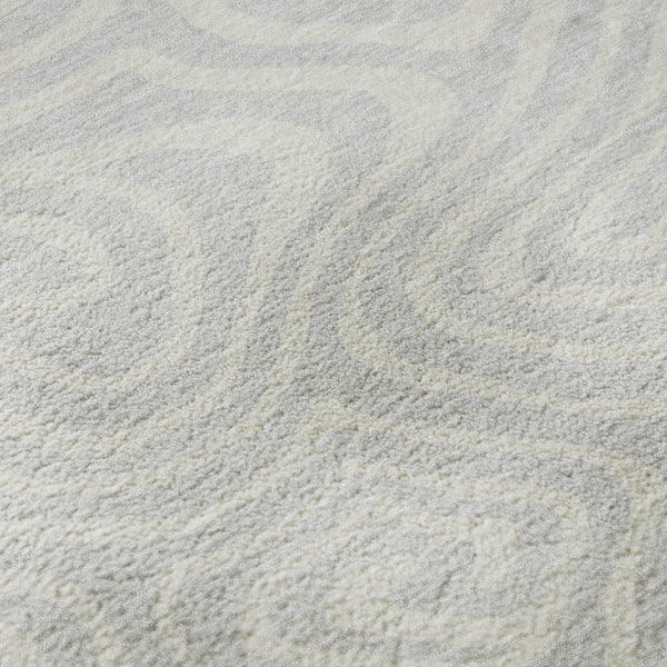 HomeRoots 8' Silver and Ivory Abstract Washable Round Rug - Durable, UV-Protected, Perfect for Busy Homes! 680130