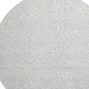 HomeRoots 8' Silver and Ivory Abstract Washable Round Rug - Durable, UV-Protected, Perfect for Busy Homes! 680130