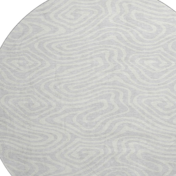 HomeRoots 8' Silver and Ivory Abstract Washable Round Rug - Durable, UV-Protected, Perfect for Busy Homes! 680130