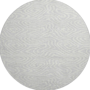 HomeRoots 8' Silver and Ivory Abstract Washable Round Rug - Durable, UV-Protected, Perfect for Busy Homes! 680130