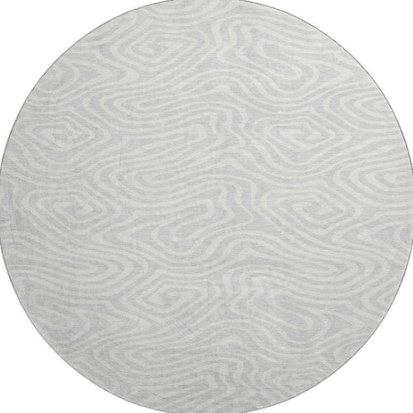 HomeRoots 8' Silver and Ivory Abstract Washable Round Rug - Durable, UV-Protected, Perfect for Busy Homes! 680130